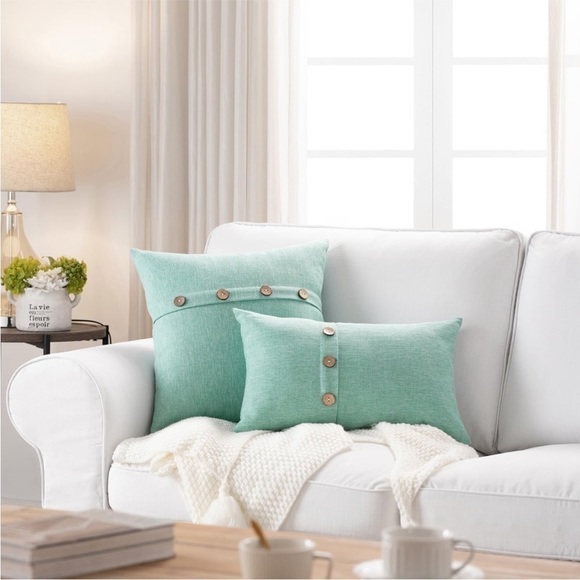 Farmhouse Mid Century Modern Bohemian Decorative Teal Blue Pillow Case Cover - Picture 5 of 16